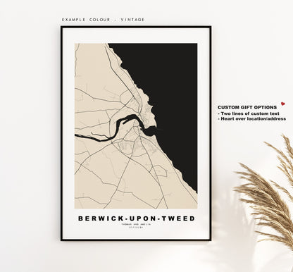 Berwick upon Tweed Map Print - Minimalist City Map Poster - Map Wall Art - UK - Berwick Print - Berwick Poster - Different Colours Available