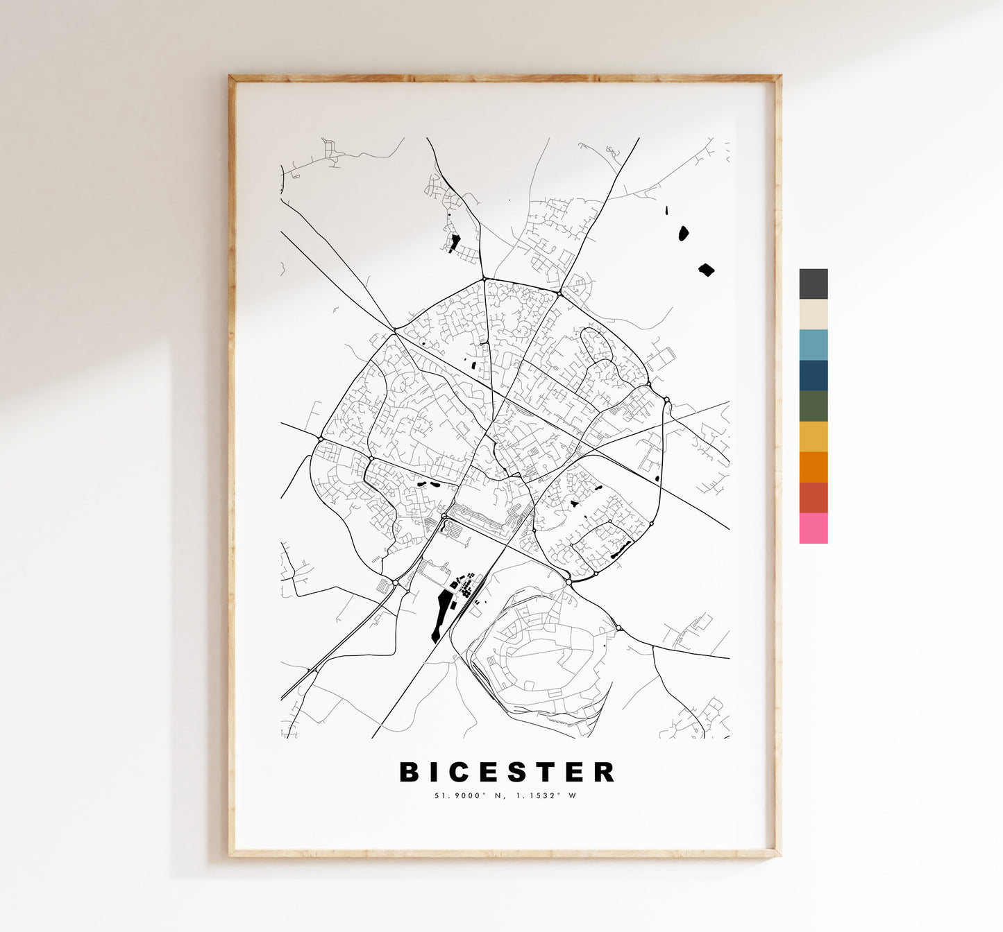 Bicester Map Print - Minimalist City Map Poster - Map Wall Art - UK - Bicester Print - Bicester Poster - Different Colours Available