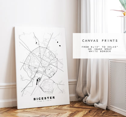 Bicester Map Print - Minimalist City Map Poster - Map Wall Art - UK - Bicester Print - Bicester Poster - Different Colours Available