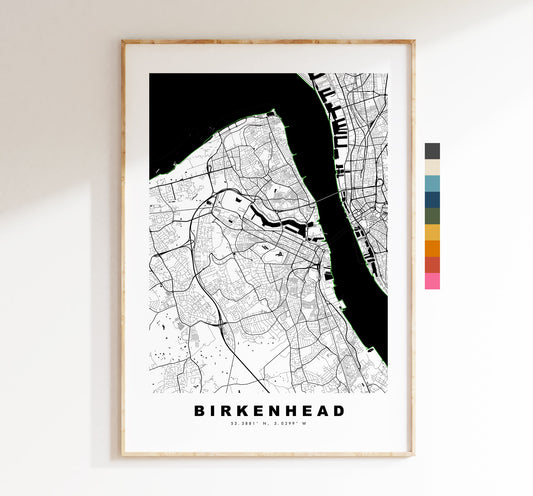 Birkenhead Map Print - Minimalist City Map Poster - Map Wall Art - UK - Birkenhead Print - Birkenhead Poster - Different Colours Available