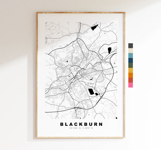 Blackburn Map Print - Minimalist City Map Poster - Map Wall Art - UK - Blackburn Print - Blackburn Poster - Different Colours Available