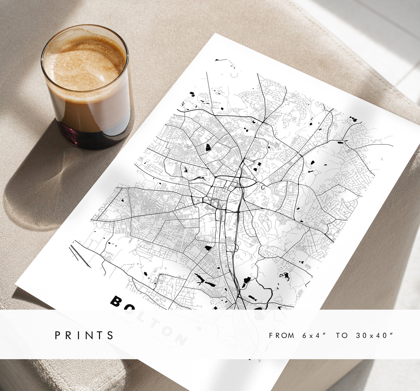 Bolton Map Print - Minimalist City Map Poster - Map Wall Art - UK - Bolton Print - Bolton Poster - Different Colours Available