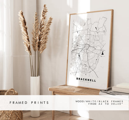 Bracknell Map Print - Minimalist City Map Poster - Map Wall Art - UK - Bracknell Print - Bracknell Poster - Different Colours Available