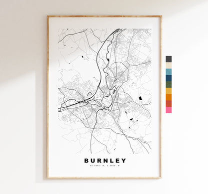 Burnley Map Print - Minimalist City Map Poster - Map Wall Art - UK - Burnley Print - Burnley Poster - Different Colours Available