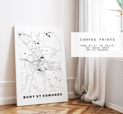 Bury St Edmunds Map Print - Minimalist City Map Poster - Map Wall Art - UK - Bury St Edmunds Print - Poster - Different Colours Available