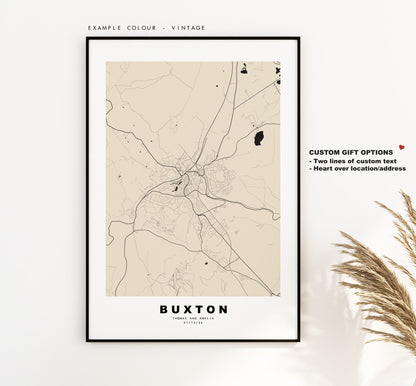 Buxton Map Print - Minimalist City Map Poster - Map Wall Art - UK - Buxton Print - Buxton Poster - Different Colours Available