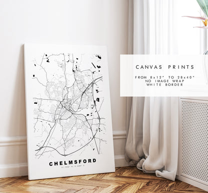 Chelmsford Map Print - Minimalist City Map Poster - Map Wall Art - UK - Chelmsford Print - Chelmsford Poster - Different Colours Available