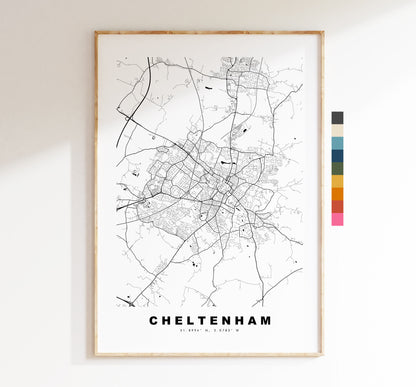 Cheltenham Map Print - Minimalist City Map Poster - Map Wall Art - UK - Cheltenham Print - Cheltenham Poster - Different Colours Available