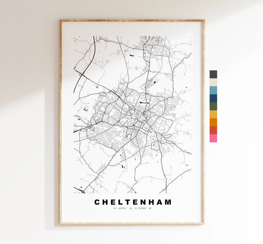 Cheltenham Map Print - Minimalist City Map Poster - Map Wall Art - UK - Cheltenham Print - Cheltenham Poster - Different Colours Available