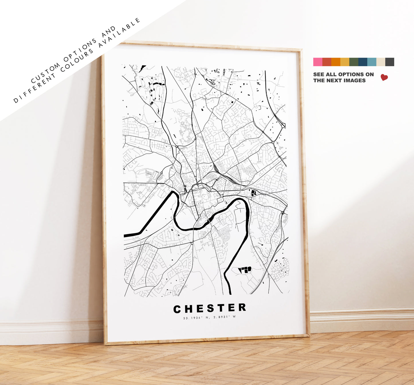 Chester Map Print - Minimalist City Map Poster - Map Wall Art - UK - Chester Print - Chester Poster - Different Colours Available