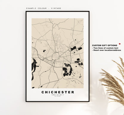 Chichester Map Print - Minimalist City Map Poster - Map Wall Art - UK - Chichester Print - Chichester Poster - Different Colours Available