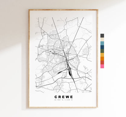 Crewe Map Print - Minimalist City Map Poster - Map Wall Art - UK - Crewe Print - Crewe Poster - Different Colours Available