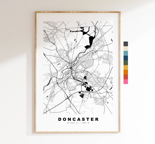 Doncaster Map Print - Minimalist City Map Poster - Map Wall Art - UK - Doncaster Print - Doncaster Poster - Different Colours Available