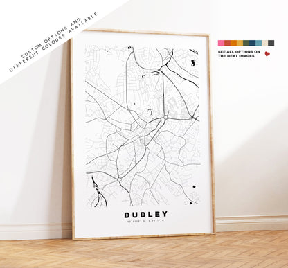 Dudley Map Print - Minimalist City Map Poster - Map Wall Art - UK - Dudley Print - Dudley Poster - Different Colours Available