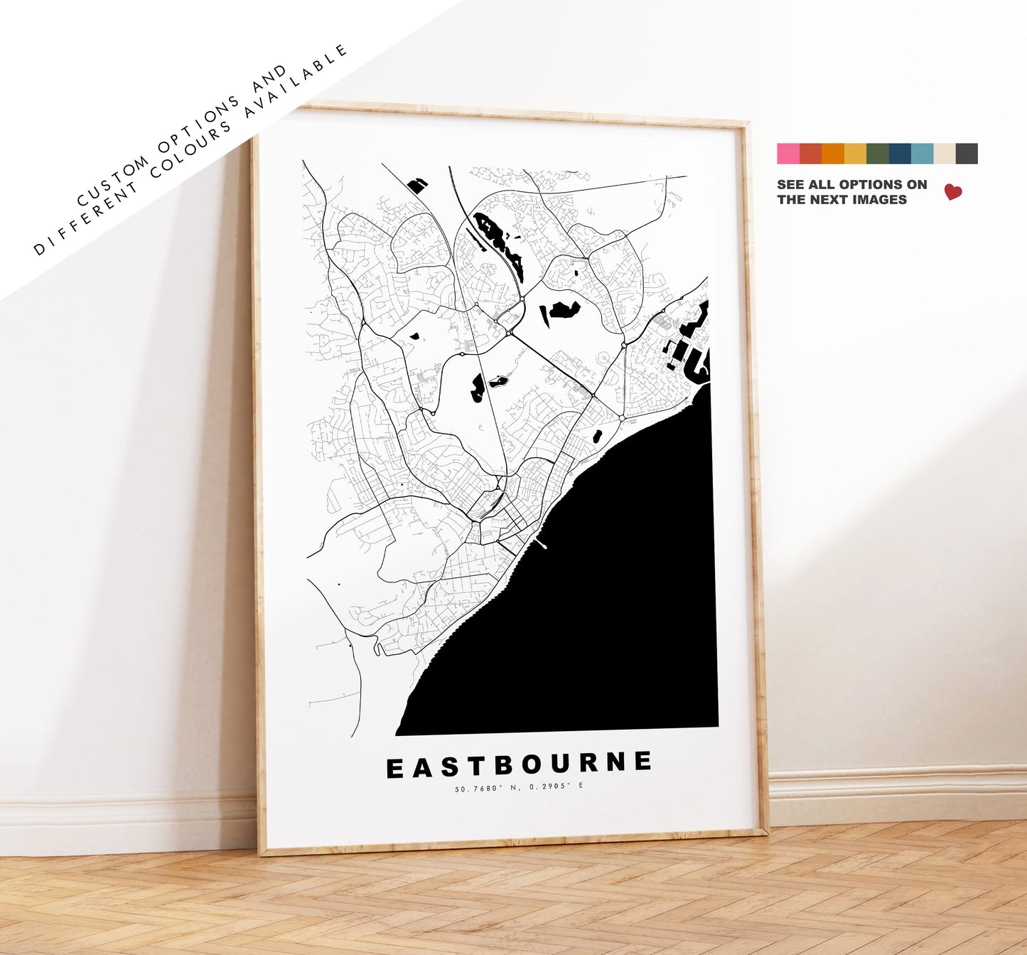 Eastbourne Map Print - Minimalist City Map Poster - Map Wall Art - UK - Eastbourne Print - Eastbourne Poster - Different Colours Available