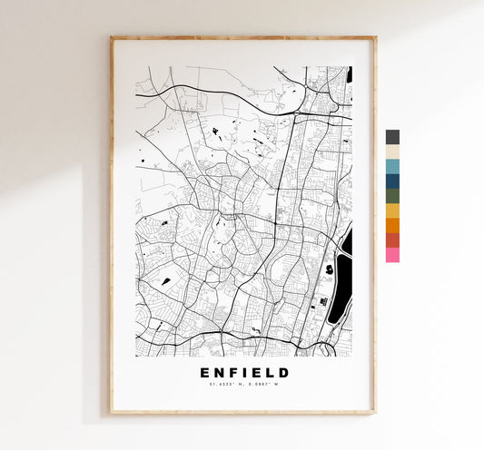 Enfield Map Print - Minimalist City Map Poster - Map Wall Art - UK - Enfield Print - Enfield Poster - Different Colours Available