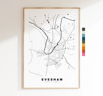 Evesham Map Print - Minimalist City Map Poster - Map Wall Art - UK - Evesham Print - Evesham Poster - Different Colours Available