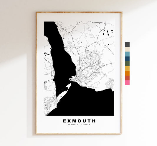 Exmouth Map Print - Minimalist City Map Poster - Map Wall Art - UK - Exmouth Print - Exmouth Poster - Different Colours Available