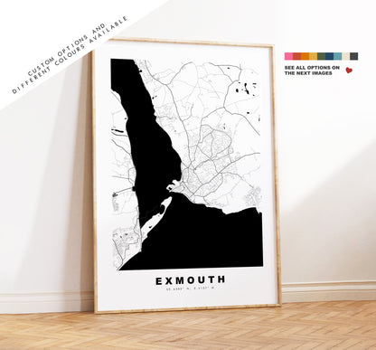 Exmouth Map Print - Minimalist City Map Poster - Map Wall Art - UK - Exmouth Print - Exmouth Poster - Different Colours Available