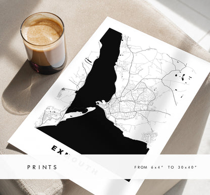 Exmouth Map Print - Minimalist City Map Poster - Map Wall Art - UK - Exmouth Print - Exmouth Poster - Different Colours Available