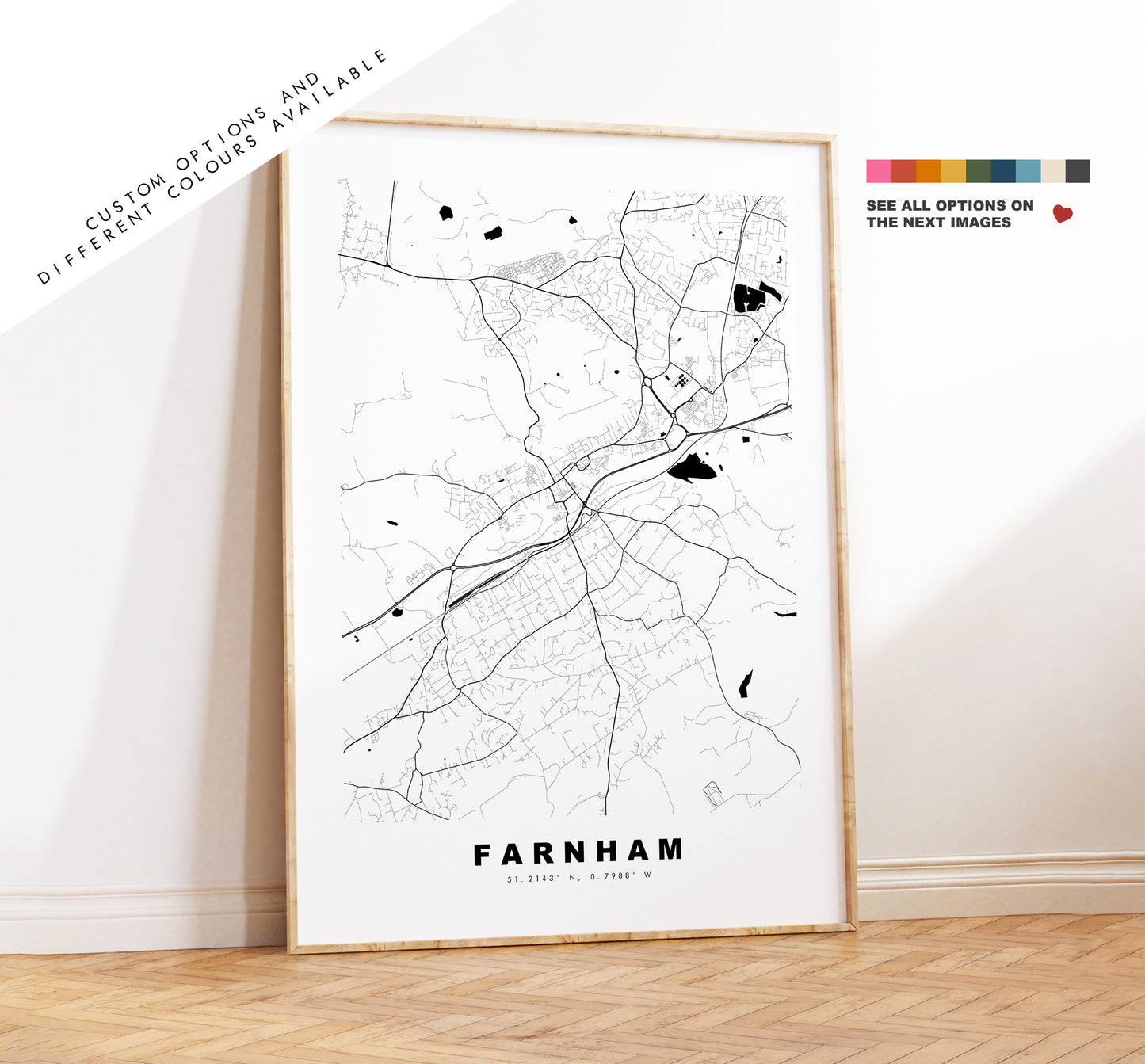 Farnham Map Print - Minimalist City Map Poster - Map Wall Art - UK - Farnham Print - Farnham Poster - Different Colours Available