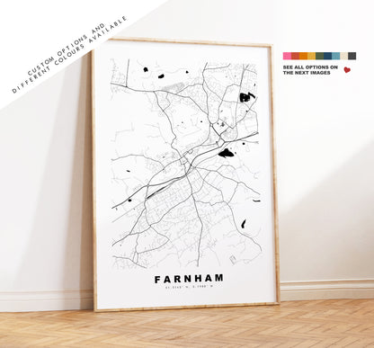 Farnham Map Print - Minimalist City Map Poster - Map Wall Art - UK - Farnham Print - Farnham Poster - Different Colours Available