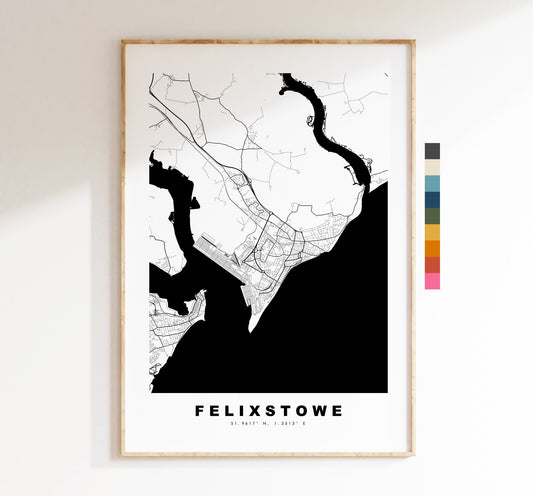 Felixstowe Map Print - Minimalist City Map Poster - Map Wall Art - UK - Felixstowe Print - Felixstowe Poster - Different Colours Available