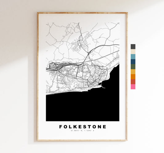 Folkestone Map Print - Minimalist City Map Poster - Map Wall Art - UK - Folkestone Print - Folkestone Poster - Different Colours Available