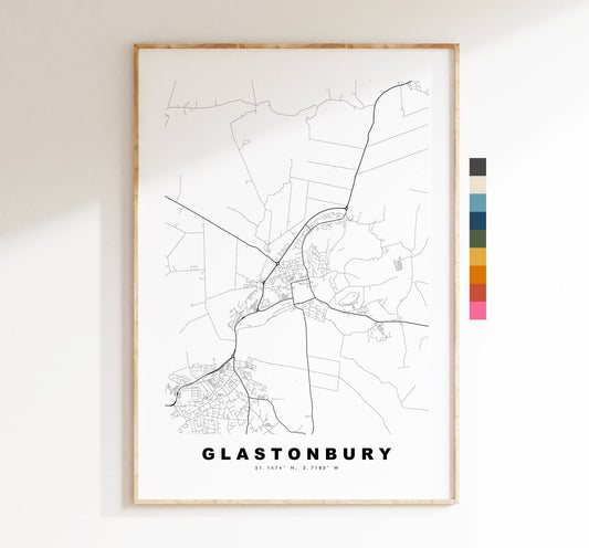 Glastonbury Map Print - Minimalist City Map Poster - Map Art - UK - Glastonbury Print - Glastonbury Poster - Different Colours Available