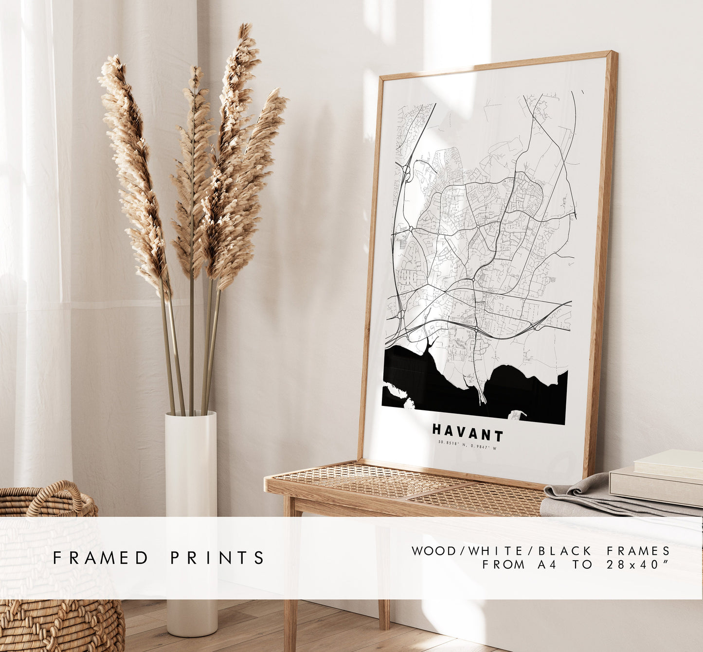 Havant Map Print - Minimalist City Map Poster - Map Wall Art - UK - Havant Print - Havant Poster - Different Colours Available