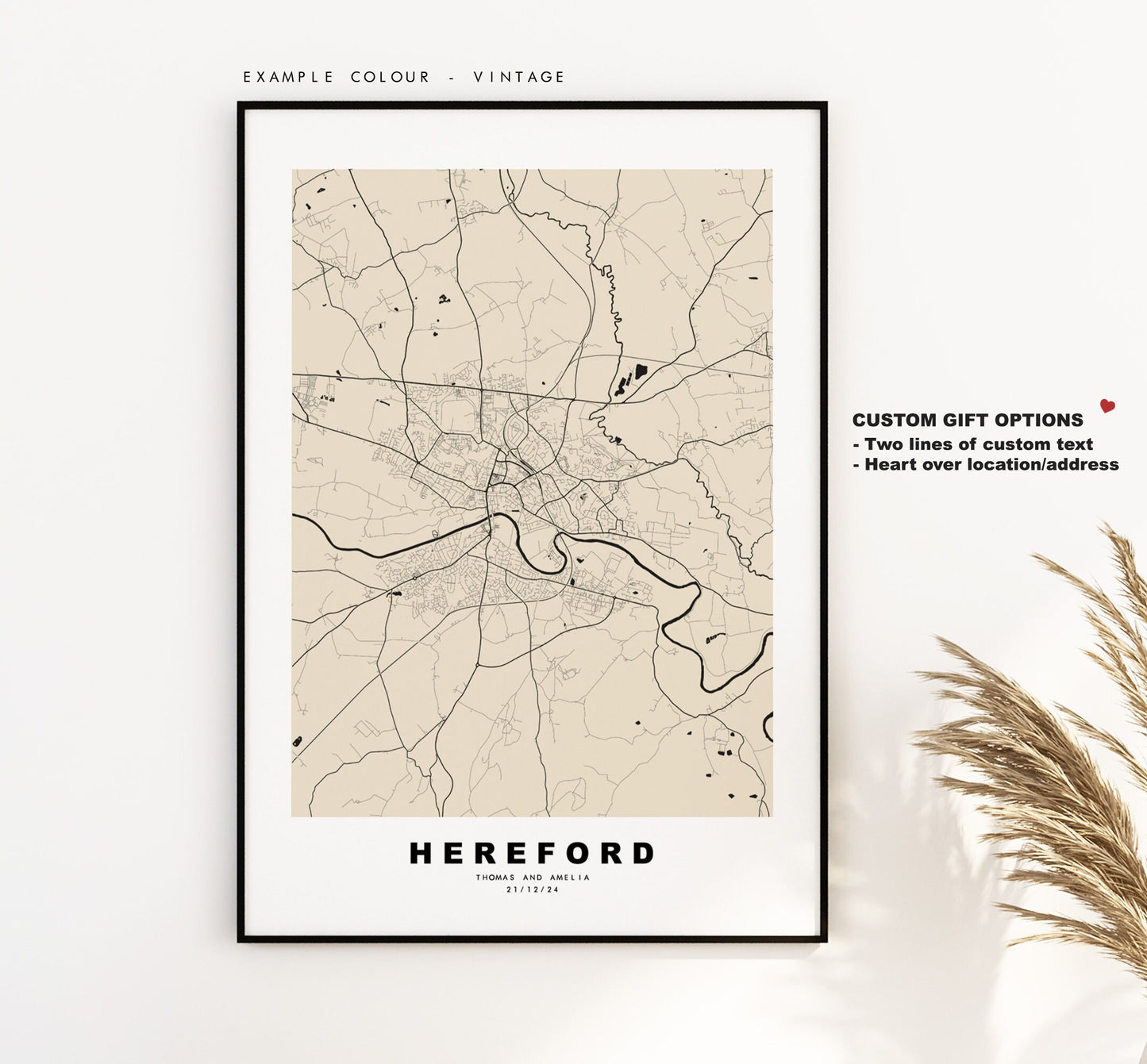 Hereford Map Print - Minimalist City Map Poster - Map Wall Art - UK - Hereford Print - Hereford Poster - Different Colours Available