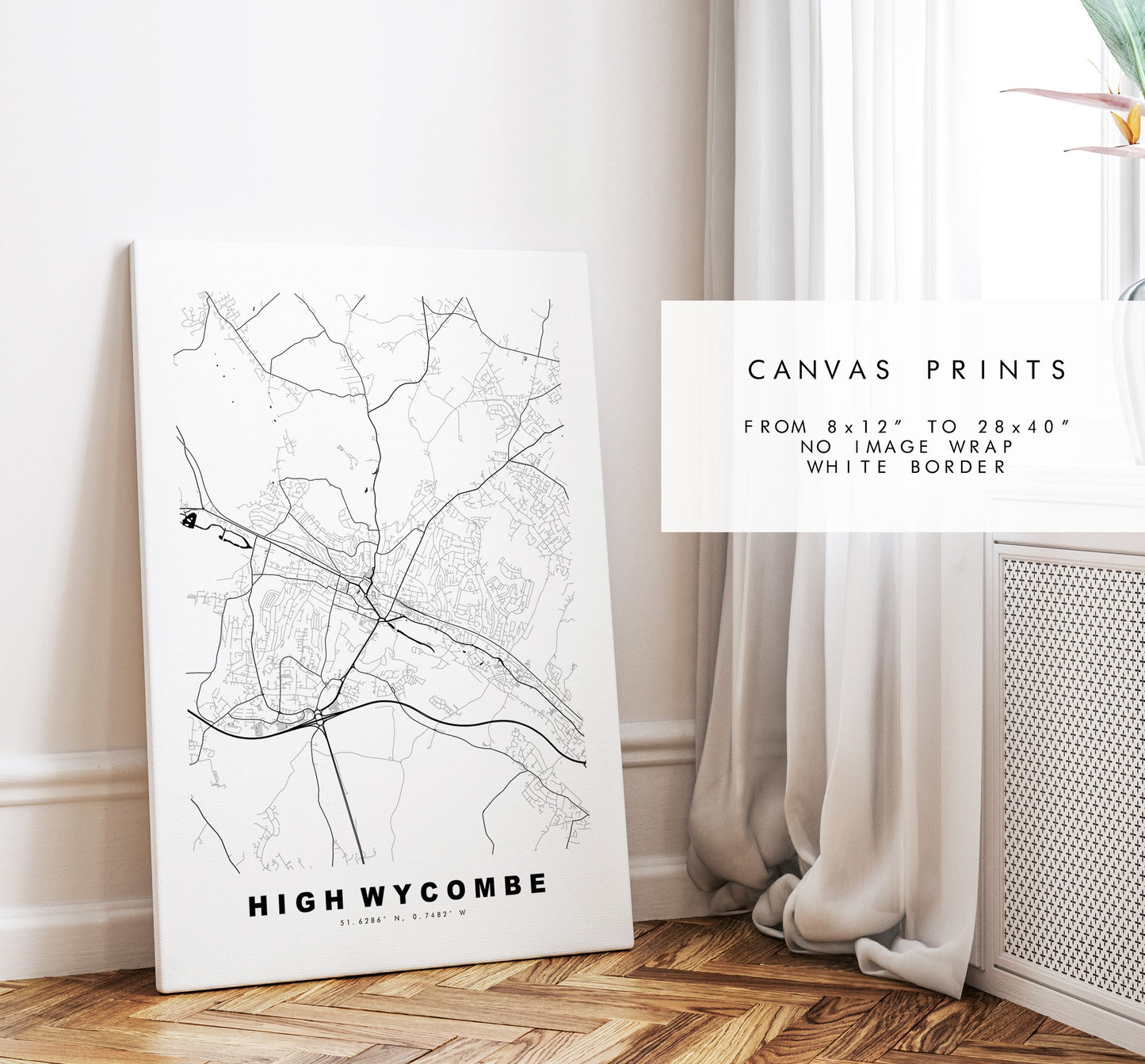 High Wycombe Map Print - Minimalist City Map Poster - Map Wall Art - UK - High Wycombe Print - Poster - Different Colours Available