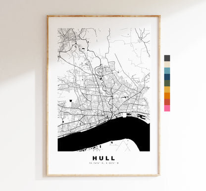 Hull Map Print - Minimalist City Map Poster - Map Wall Art - UK - Hull Print - Hull Poster - Different Colours Available