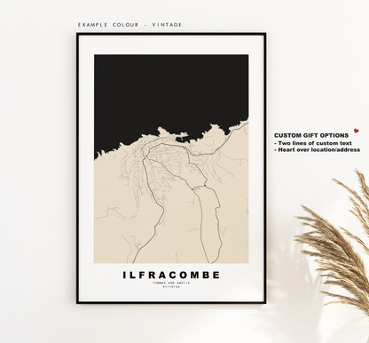 Ilfracombe Map Print - Minimalist City Map Poster - Map Wall Art - UK - Ilfracombe Print - Ilfracombe Poster - Different Colours Available