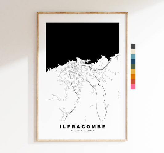 Ilfracombe Map Print - Minimalist City Map Poster - Map Wall Art - UK - Ilfracombe Print - Ilfracombe Poster - Different Colours Available