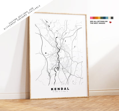 Kendal Map Print - Minimalist City Map Poster - Map Wall Art - UK - Kendal Print - Kendal Poster - Different Colours Available