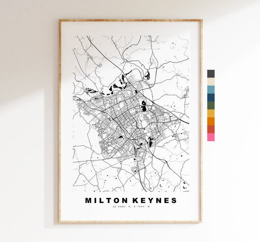 Milton Keynes Map Print - Minimalist City Map Poster - Map - UK - Milton Keynes Print - Milton Keynes Poster - Different Colours Available