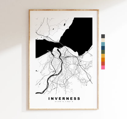 Inverness Map Print - Minimalist City Map Poster - Map Art - Scotland - Inverness Print - Inverness Poster - Different Colours Available