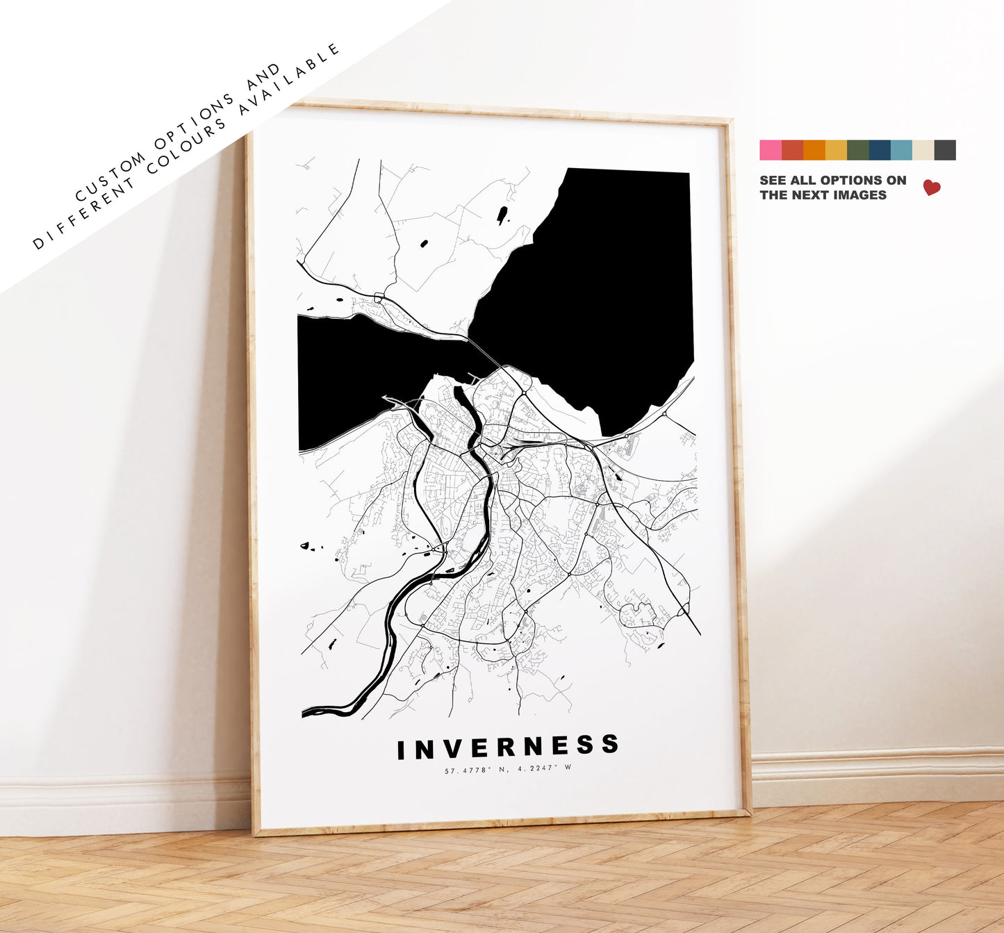 Inverness Map Print - Minimalist City Map Poster - Map Art - Scotland - Inverness Print - Inverness Poster - Different Colours Available