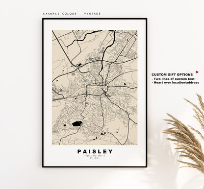 Paisley Map Print - Minimalist City Map Poster - Map Wall Art - Scotland - Paisley Print - Paisley Poster - Different Colours Available