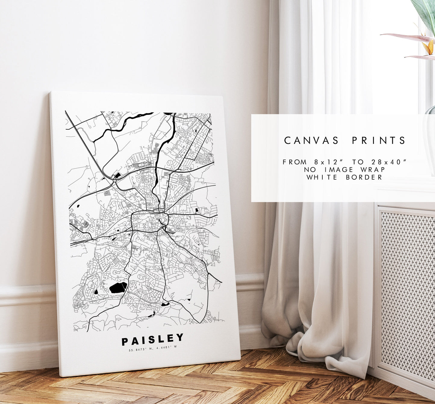 Paisley Map Print - Minimalist City Map Poster - Map Wall Art - Scotland - Paisley Print - Paisley Poster - Different Colours Available