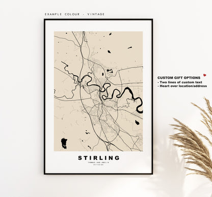 Stirling Map Print - Minimalist City Map Poster - Map Wall Art - Scotland - Stirling Print - Stirling Poster - Different Colours Available