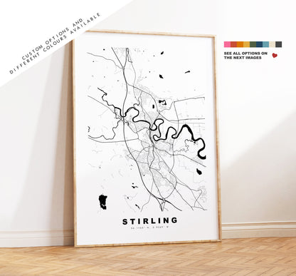 Stirling Map Print - Minimalist City Map Poster - Map Wall Art - Scotland - Stirling Print - Stirling Poster - Different Colours Available