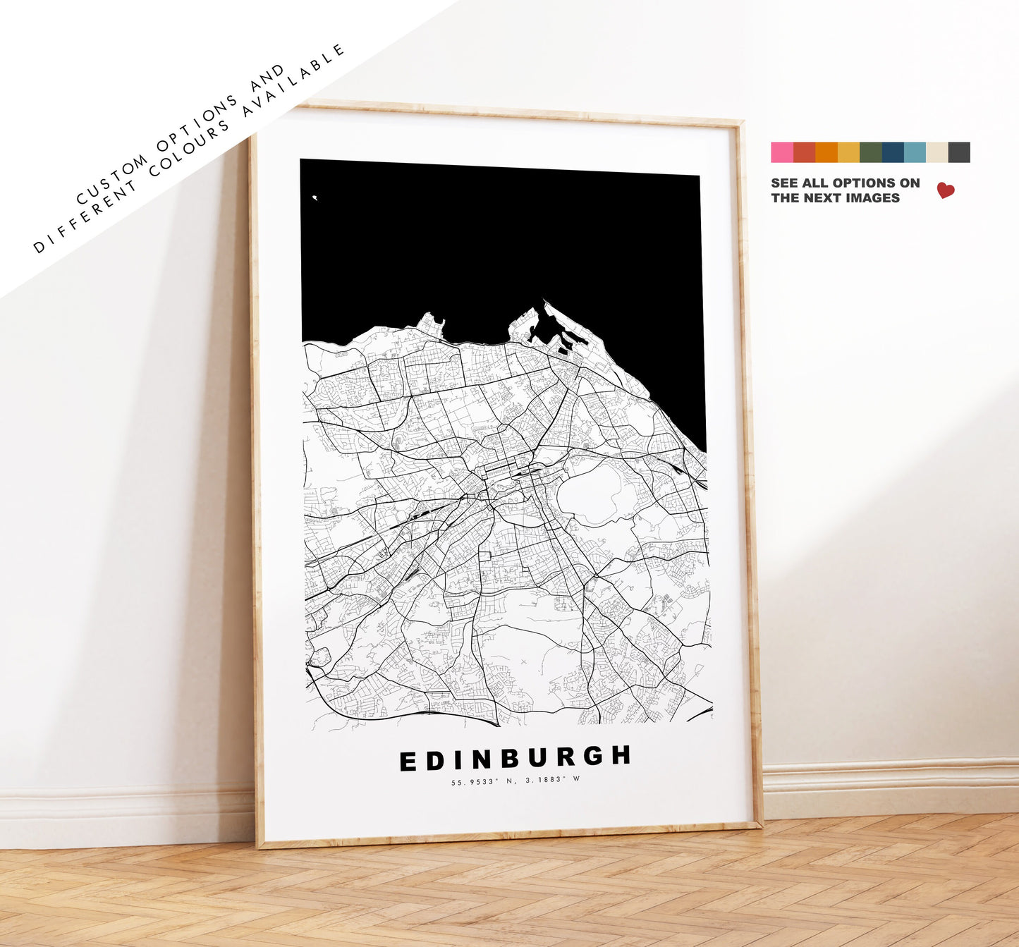 Edinburgh Map Print - Minimalist City Map Poster - Map Art - Scotland - Edinburgh Print - Edinburgh Poster - Different Colours Available