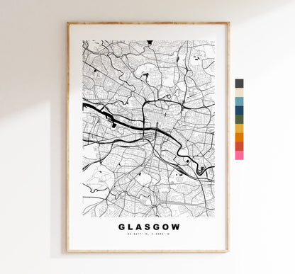 Glasgow Map Print - Minimalist City Map Poster - Map Wall Art - Scotland - Glasgow Print - Glasgow Poster - Different Colours Available