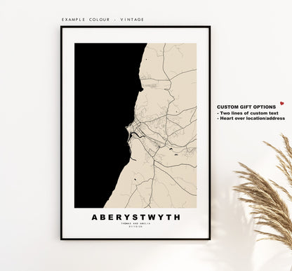 Aberystwyth Map Print - Minimalist City Map Poster - Map Art - Wales - Aberystwyth Print - Aberystwyth Poster - Different Colours Available