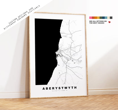 Aberystwyth Map Print - Minimalist City Map Poster - Map Art - Wales - Aberystwyth Print - Aberystwyth Poster - Different Colours Available