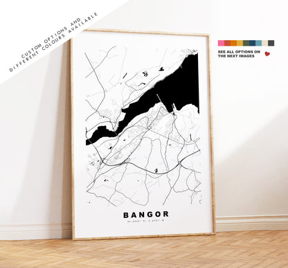 Bangor Map Print - Minimalist City Map Poster - Map Art - Wales - Bangor Print - Bangor Poster - Different Colours Available