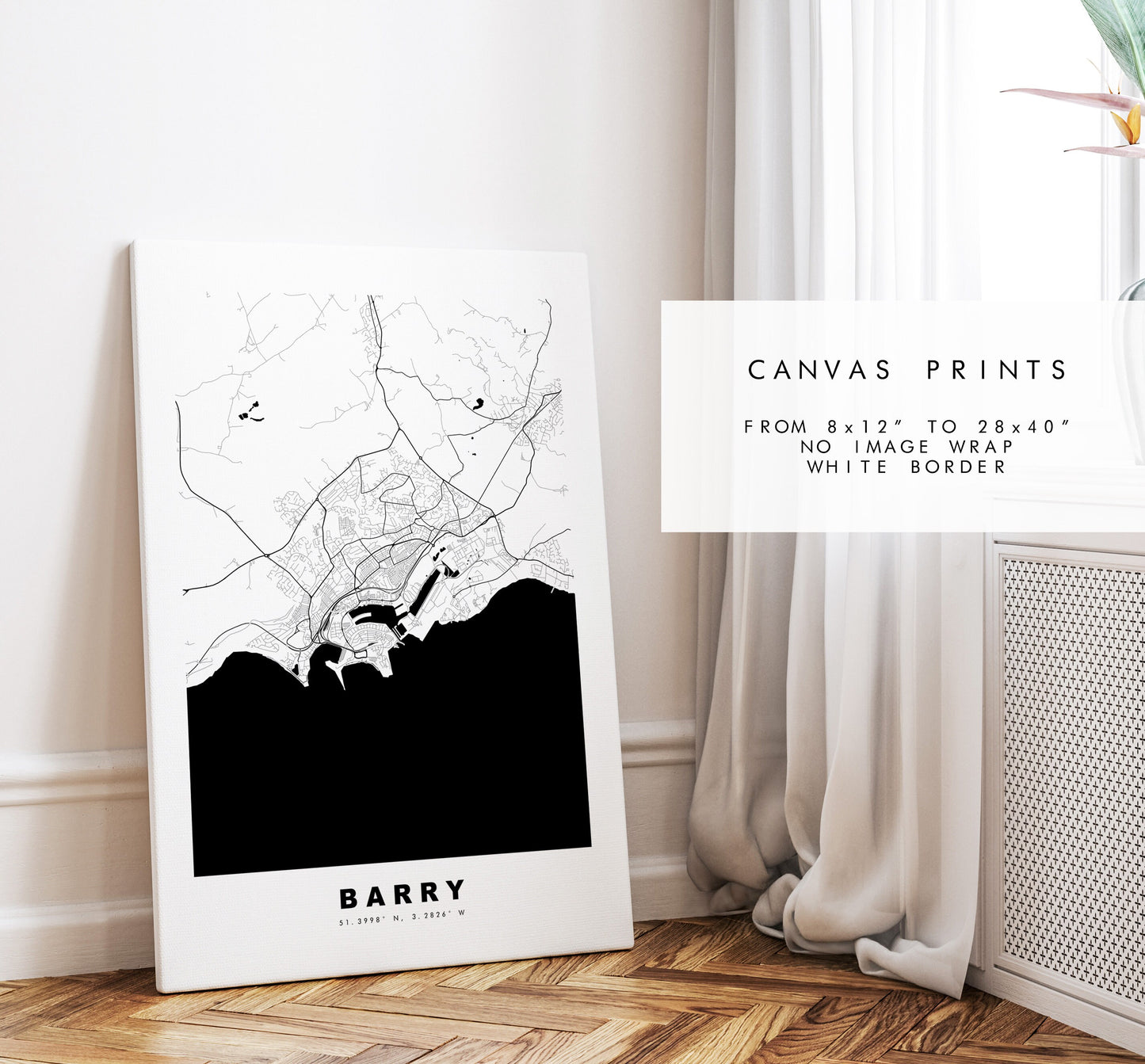 Barry Map Print - Minimalist City Map Poster - Map Art - Wales - Barry Print - Barry Poster - Different Colours Available