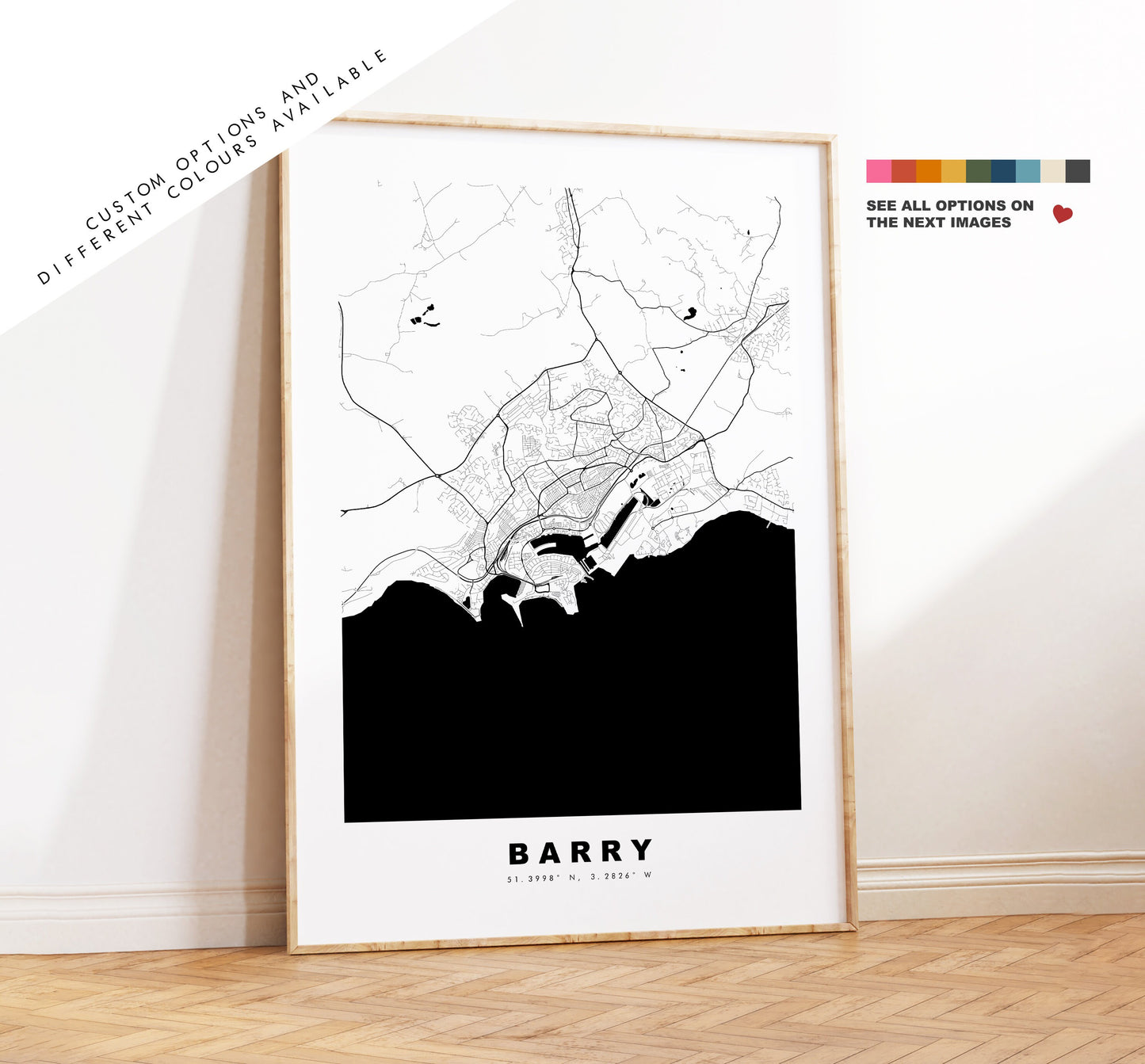 Barry Map Print - Minimalist City Map Poster - Map Art - Wales - Barry Print - Barry Poster - Different Colours Available